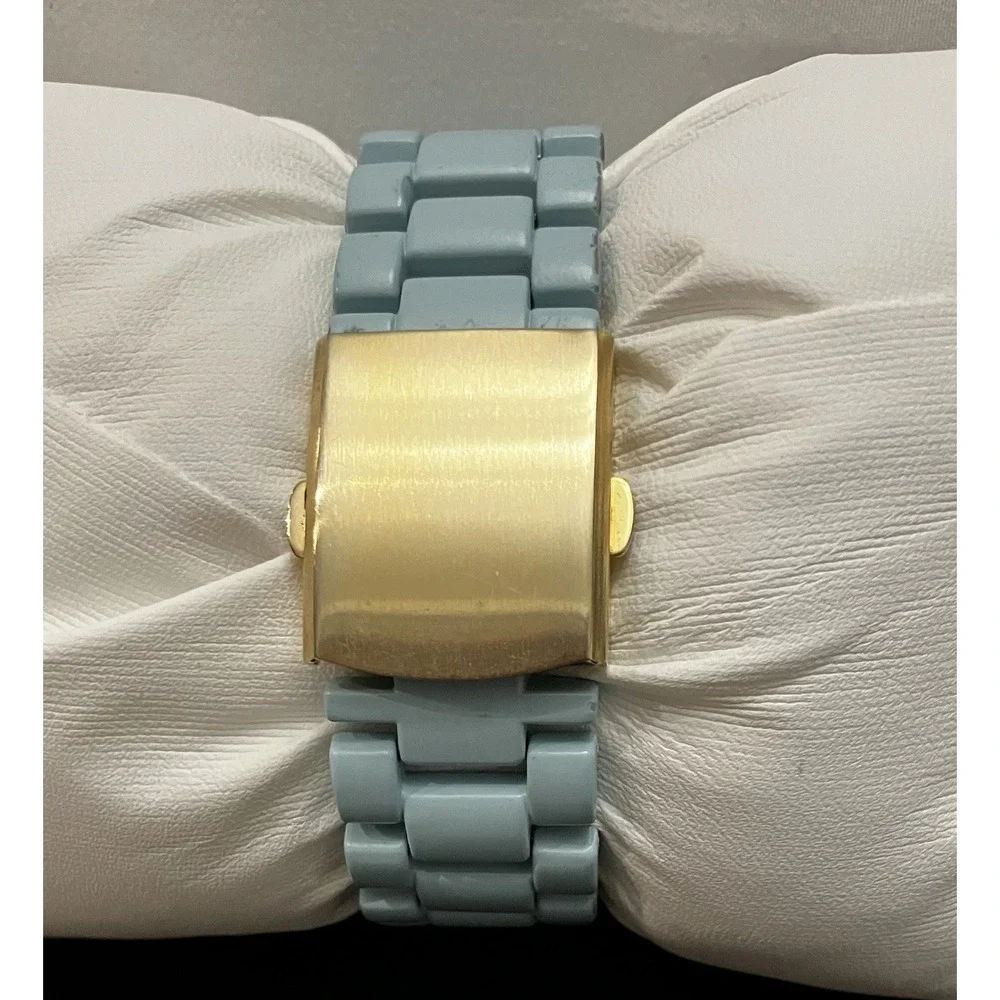 Charming Charlie Mint Aqua Blue Crystal Rhinestone Gold Tone Acrylic Band Watch